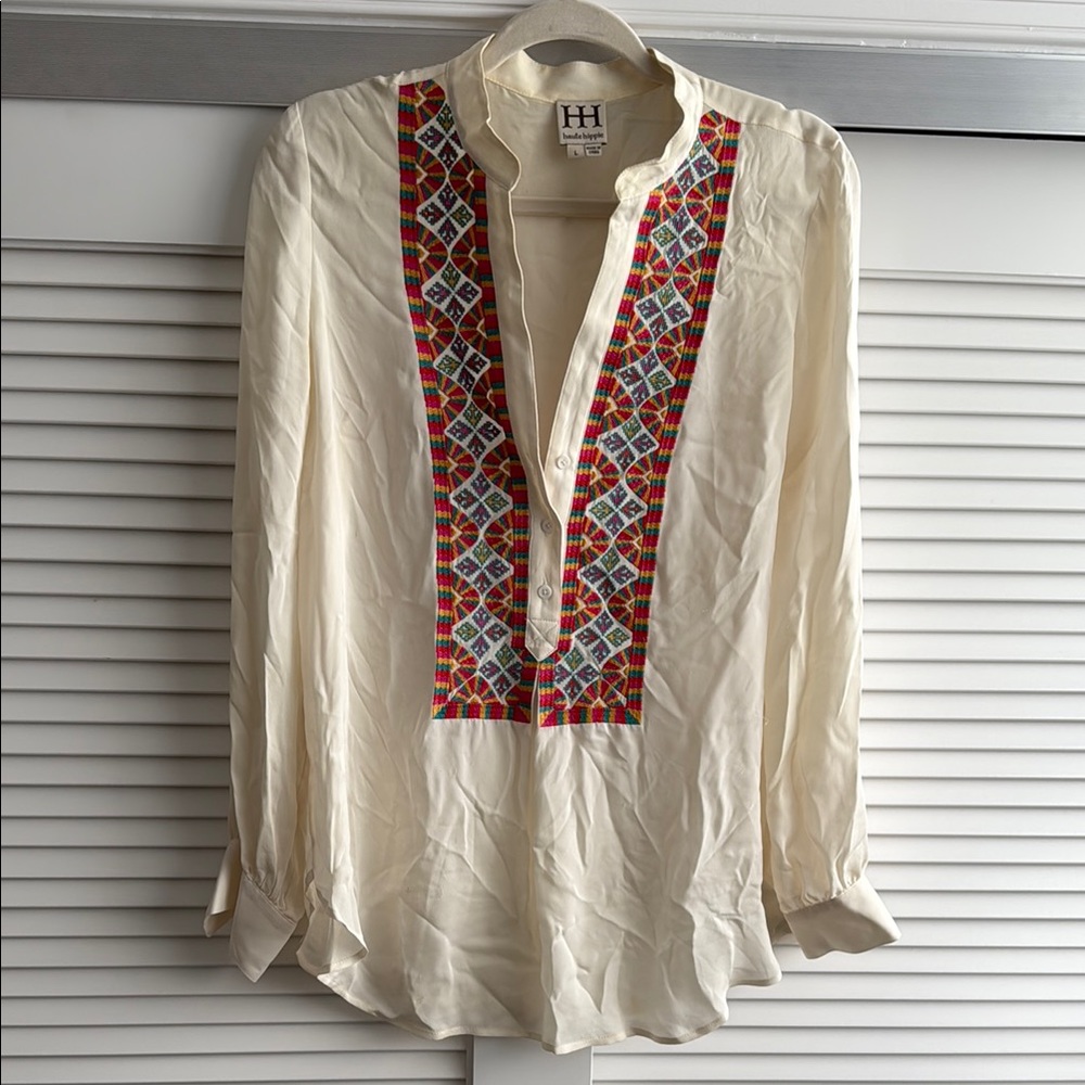 Haute Hippie Cream Blouse with Multicolor Embroidery